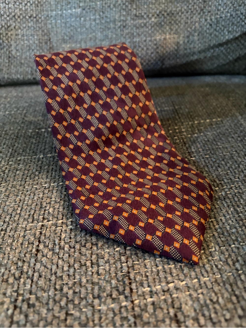 Perry Ellis Burgundy and Gold Geometric Silk Tie